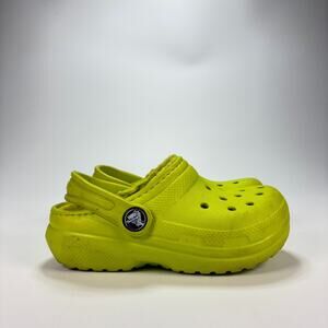 Crocs Classic Clogs Lime Green Faux Fur Lined Winter Warm Slip On Youth Size 9